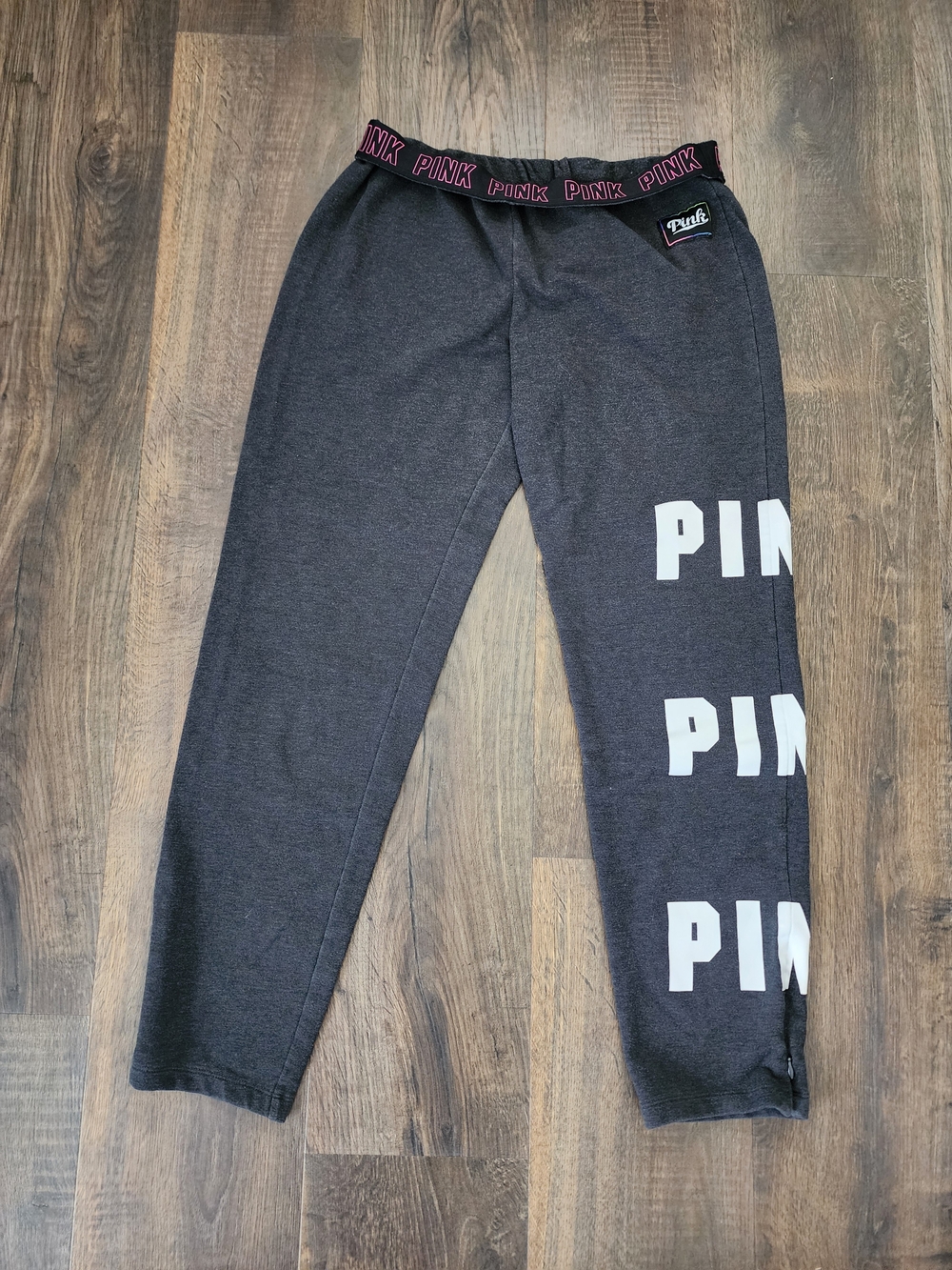 PINK Victoria's Secret Dark Gray Joggers with Pink Logo Waistband